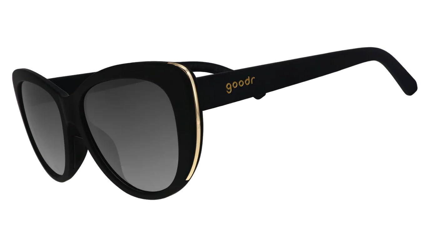 goodr It's Noir, Darling Polarized Sunglasses, Medium Sized (Glam G), Black Solid Frames with Black Gradient Lenses, Light Gold Accents, UV400