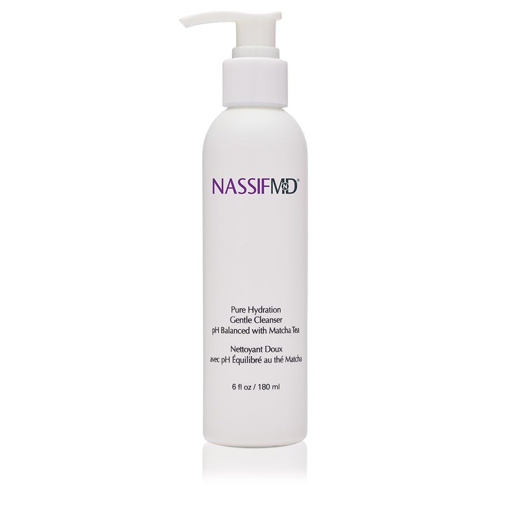 NassifMD Pure Hydration Facial Cleanser, Hydrating Face Cleanser with Vitamin C, Matcha Hemp Hydrating Cleanser (6oz)