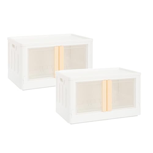 Folding and Stackable Container with Doors and Handles | Storage Container | Storage Organizer | Storage Totes | Trunk Organizer, 72 Liter, Set of 2…