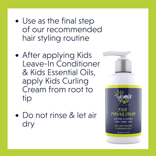 YOUNG KING HAIR CARE Kids Curl Cream for Wavy, Kinky and Curly Hair | Curl Defining, Moisturizing & Softening with Shea Butter and Marshmallow Root