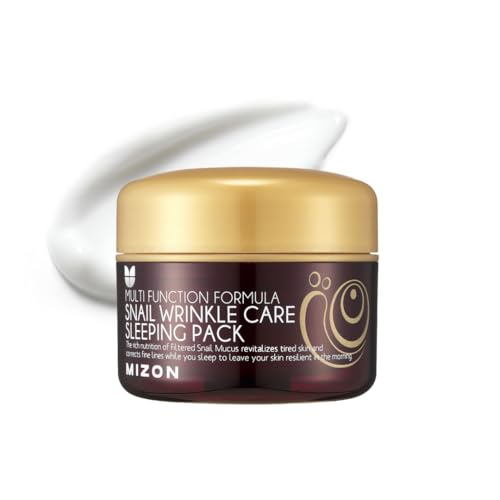 MIZON Snail Wrinkle Care Sleeping Pack with Snail Mucin, Adenosine, Shea Butter Overnight Firming Nourishing Mask for Damaged Skin and Fine Lines (2.7