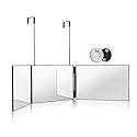 HIEEY 3 Way Mirror for Hair Cutting,360 Trifold Mirror with Height Adjustable Telescoping Hooks,and 5X Magnification,for Makeup, Hair Styling