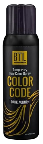 BTL Professional BTL Color Code Temporary Hair Color Spray-On! Vibrant & Easy to Wash | Fast Drying (3oz/80g) (Dark Auburn, 3oz/80g)