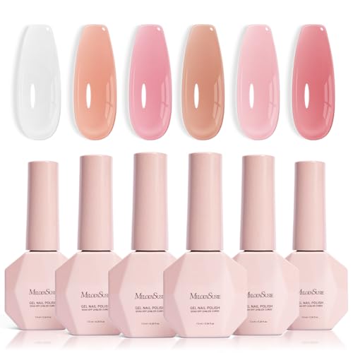 MelodySusie Jelly Gel Nail Polish Set,6 Transparent Colors,Milky or Jelly Texture,Classic Basic Colors Soak Off UV LED Light Cure or Salon Manicure Beauty and Personal Care MelodySusie Default Title