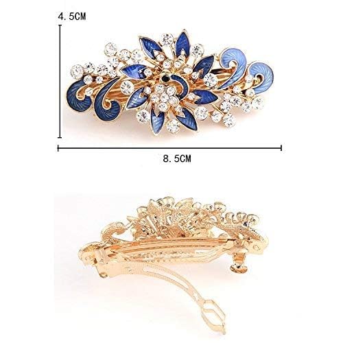 NYKKOLA Women's Multilayered Peacock Shaped Rhinestone French Barrette Hair Clip Black