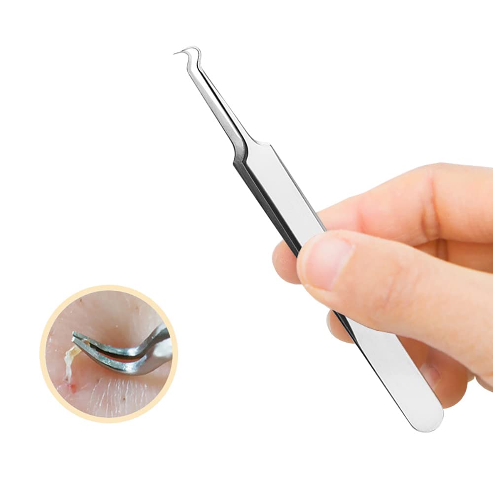 BEUKING Acne Blemish Blackhead Comedone Stainless Steel Nipper Blemish Extractor Tool for Remove Blackhead Acne Whitehead Pimple Bend Curved Tweezers