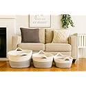SDFUMAO Cotton Rope Storage Baskets Set of 3, Grey & White Woven Bins with Handles - Soft, Durable, and Versatile for Laundry, Toys, Blankets…