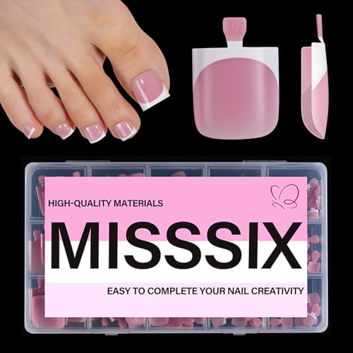 Misssix French Tip Press on Toe Nails, French Square Toe Nail Tips, Soft Gel False Toenail, Acrylic Soak off Fake Toe Nails for Women Nail Art DIY 15 Beauty and Personal Care Misssix Default Title