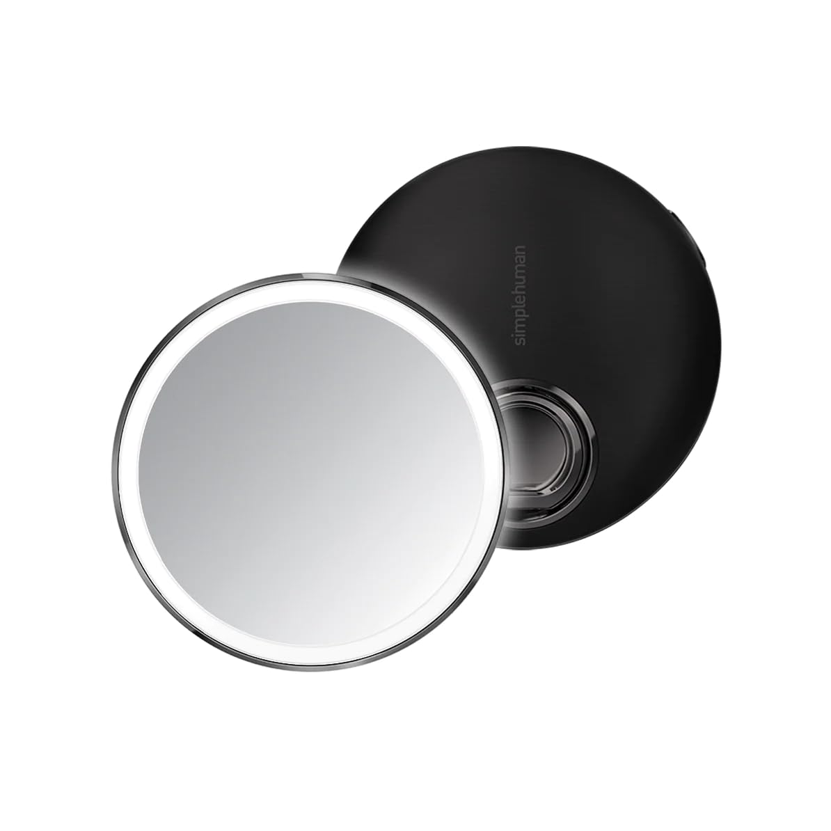 simplehuman Sensor Mirror, Lighted Compact Makeup Magnifying Mirror with Light, Round, Travel Size, Black Stainless Steel