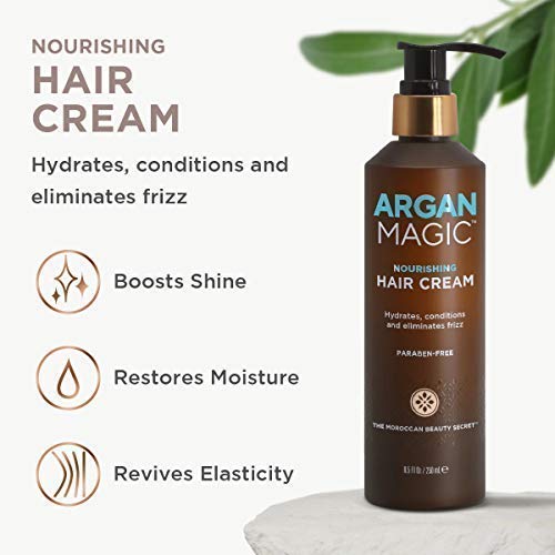 Argan Magic Nourishing Hair Cream - Hydrates, Conditions, and Eliminates Frizz for All Hair Types | Seals in Shine | Paraben Free, (8.5 oz / 2 Pack)