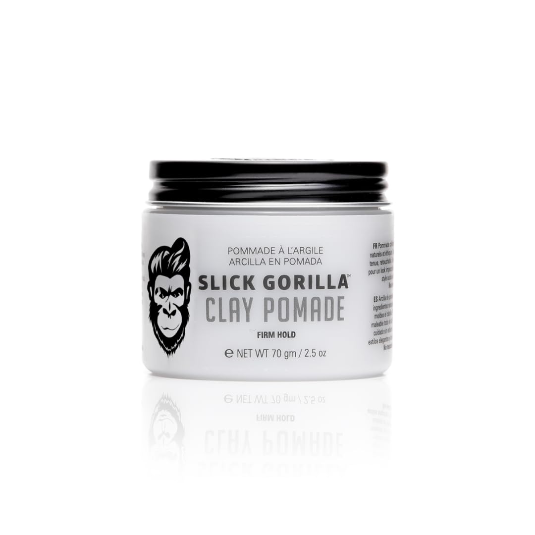 Slick Gorilla Clay Pomade for Men, 2.5 oz (75 ml), Firm Hold Hair Clay with Natural Matte Finish, Non-Greasy Men’s Hair Pomade for Textured, Wavy