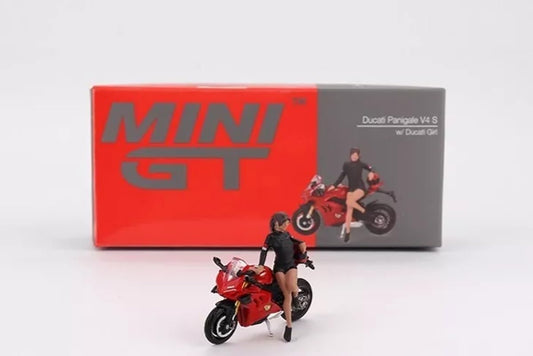 TSMMODEL Mini GT Ducati Panigale V4 S Motorcycle Model with Diecast Girl Figure, 1:64 (2.5 Inches) Scale, Red by Mini GT
