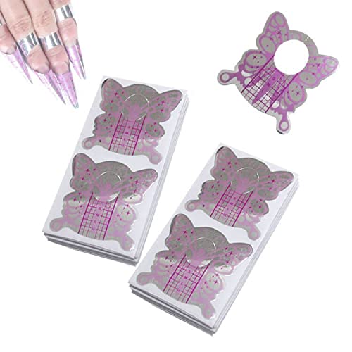 VNC 200Pcs Nail Form Extension Sticker Pruple Bufferfly Shape Nail Art Guide Form Acrylic Tips UV Gel Extension Stickers Guide Stencil Manicure Tools