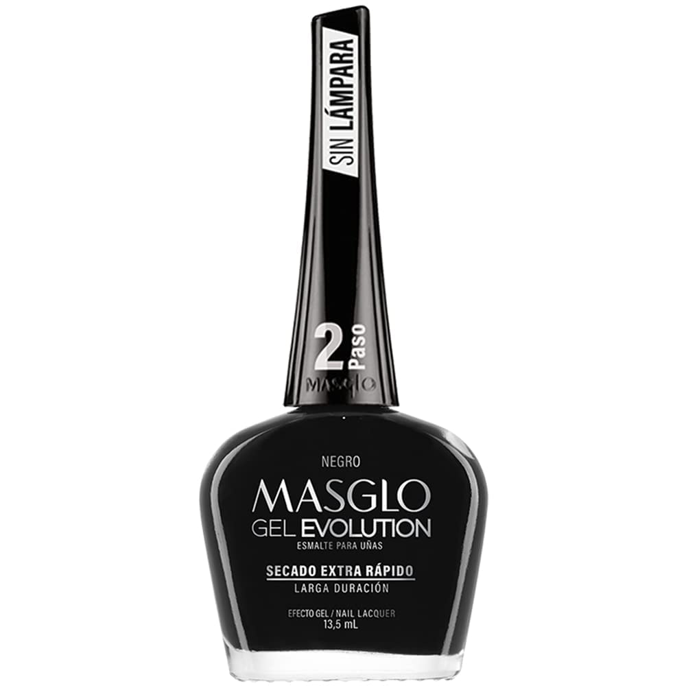 MASGLO GEL EVOLUTION Nail Polish Gel Effect, No UV/Led Lamp, Duration Up to 12 days, 3 PCs -Base, Esmalte NEGRO, Brillo - Efecto Gel sin necesidad de Beauty & Personal Care MASGLO
