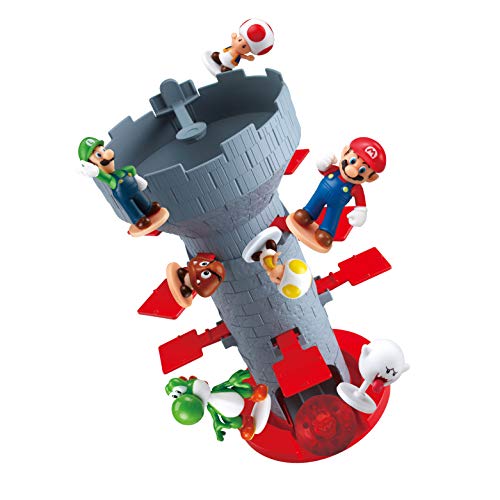 Epoch Games Super Mario Blow Up! Shaky Tower – Tabletop Balancing Skill Game with Collectible Mario Action Figures (1 Pack)
