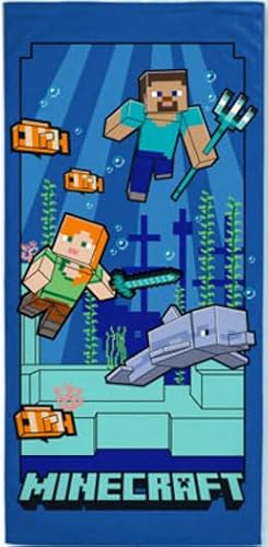 Jay Franco Minecraft Underwater Fun Beach Towel, Kids Ocean with Dolphin and Fish - 27"x54"
