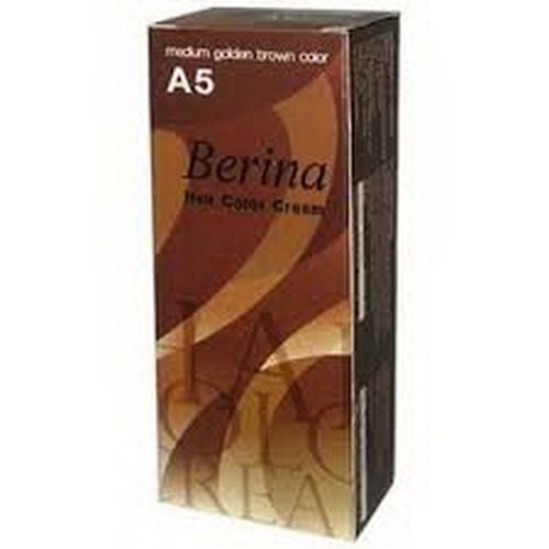 Berina A5 Hair Color Cream Dye Medium Golden Brown Pack of 1 Super Permanent Fashion Unisex Containing an Innovative Component that Protects