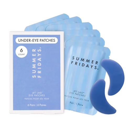 Summer Fridays Jet Lag Hydrating Eye Patches - De-puffing Hydrogel Under Eye Masks with Hyaluronic Acid, Caffeine + Peptides - Soothing + Refreshing