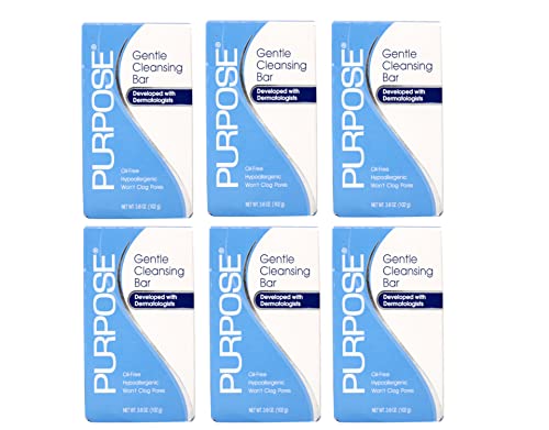 PURPOSE Gentle Cleansing Bar, Gentle As Water, All Skin Types, For Sensitive & Dry Skin, Oil-free, Hypoallergenic, Sulfate-Free, 3.6 oz Bar (6 Pack)