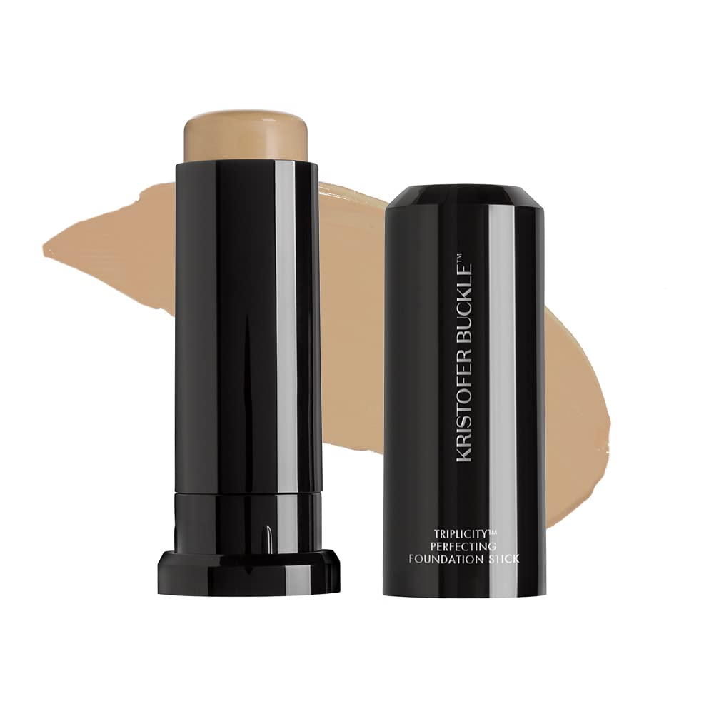 KRISTOFER BUCKLE Triplicity® Perfecting Foundation Stick, 0.4 oz. | Primes Skin, Provides Buildable Coverage & Has A Soft-Focus Effect | Tan