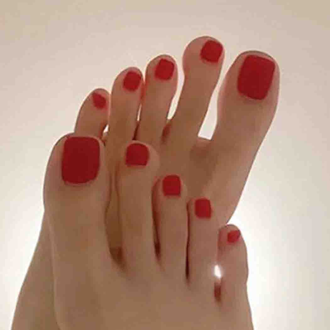 Outyua Red Square Fake Toenails Matte Press on Toe Nails Short Acrylic False Toes Nails Artificial Beach Full Cover Toenail for Women 24 Pcs (Red)