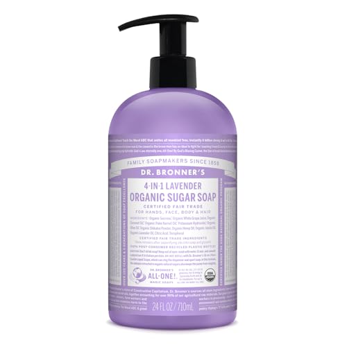 Dr. Bronner's - Organic Sugar Soap (Lavender, 24 Ounce) - Made with Organic Oils, Sugar and Shikakai Powder, 4-in-1 Uses: Hands, Body, Face and Hair