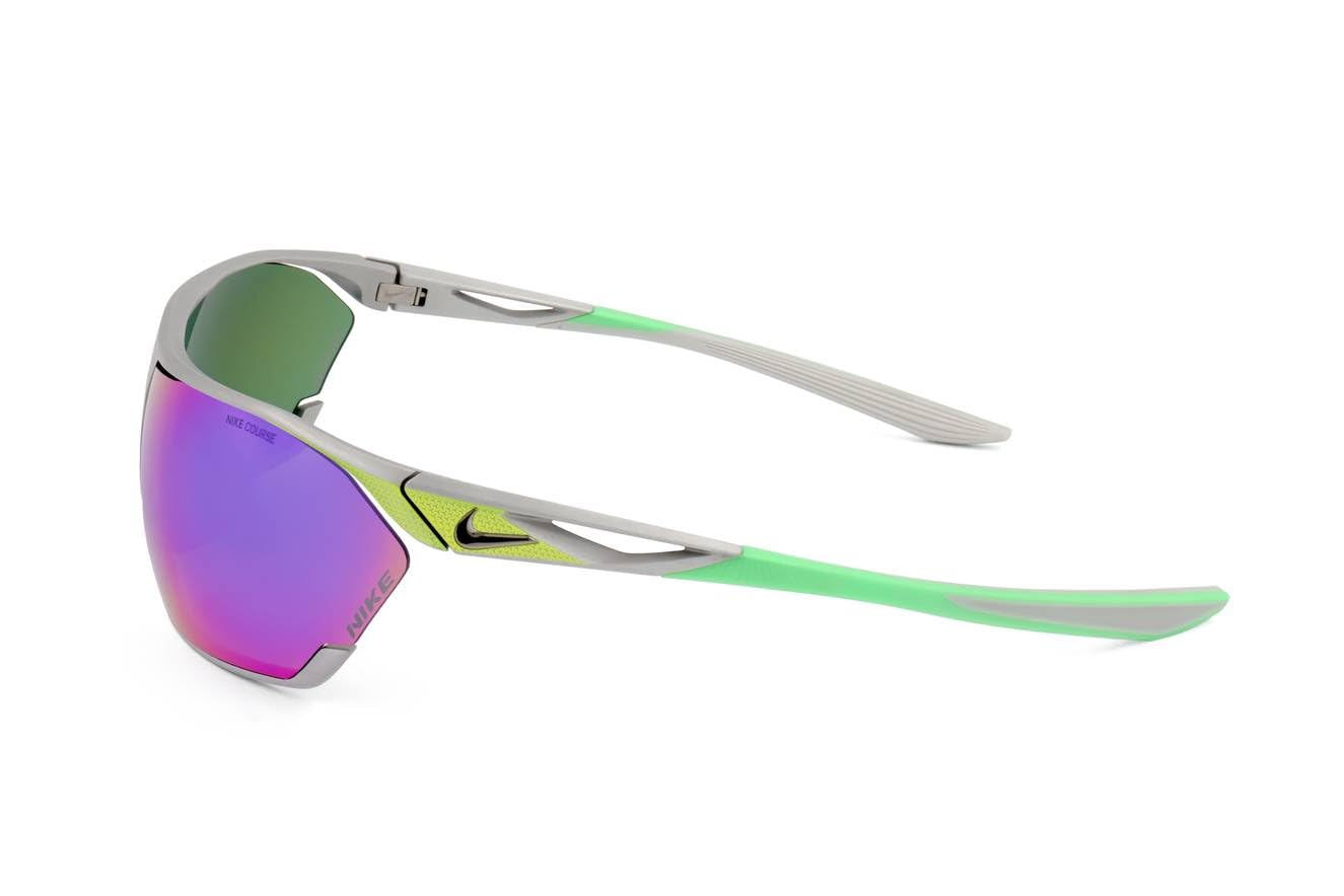 Nike DC3407-011 Stratus Sunglasses Brushed silver/Green Frame Color, Grey With Turquoise Mirror Lens