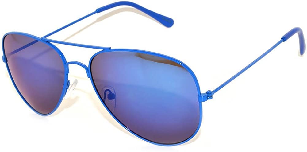 Aviator Style Blue Lens Sunglasses Blue Metal Frame Spring Hinge Women