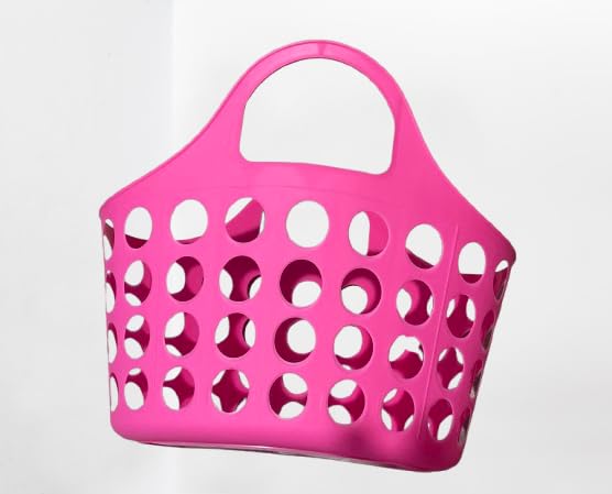 Greenbrier KDZO Set of 3 Colorful Plastic Totes with Handles in Teal, Blue, & Hot Pink Plastic Carrying Basket, Beach, Grocery Carrying Tote, Nesting…