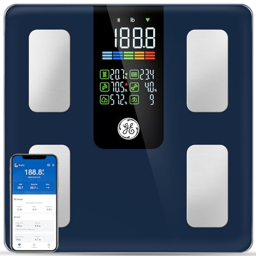 GE Smart Scale for Body Weight, BMI, Fat, Muscle Mass, Digital Bathroom Scales 500lbs Bluetooth 11.8" Large Platform Weighing Machine Health Monitor…