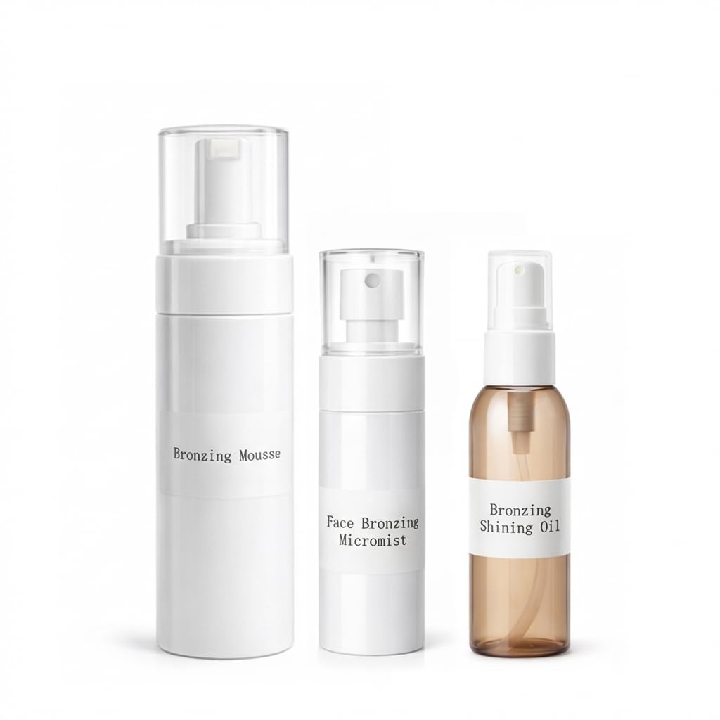 TAZTIR Antique Bronze Mousse Face Bronzer Micro-Mist Spray with Bronzer Shining Oil Set, Mousse/Spray/Oil Trio Set, Natural Bronzer, Moisturizing