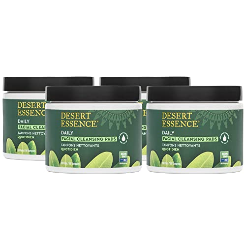 Desert Essene Daily Facial Cleansing Pads with Pure Australian Tea Tree, Witch Hazel, Calendula & Chamomile - Reduce Oil, Minimize Pores - Plant-Based