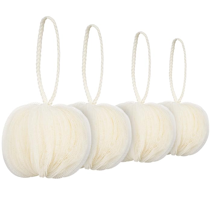 SOFTGOOD Shower Loofah Pouf Bath Ball, Deep Cleansing Sponge Scrubber, Luxurious Lather, Quick Drying, for Men and Women, Ivory, Pack of 4 Beauty and Personal Care SOFTGOOD