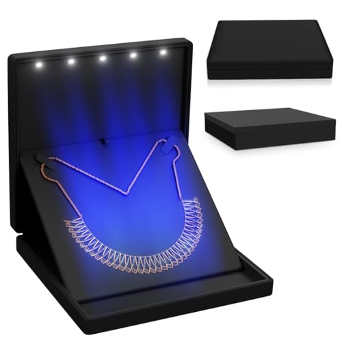 YJCBOX Elegant LED Light Necklace Box - Luxury Gift Holder for Jewelry, Weddings, Anniversaries, and Storage (Black)