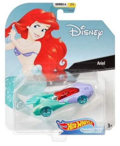Hot Wheels Set of 6 Disney/Pixar Character Cars, Series 6, 1/64 Collectible Die Cast Toy Cars, with Steamboat Willie, Ariel, Jiminy Cricket, Captain…