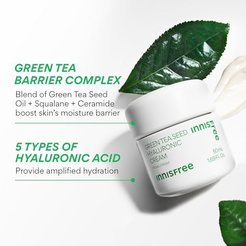 innisfree Green Tea Seed Hyaluronic Acid Cream, Korean Face Moisturizer with Ceramide & Skin Barrier Complex, Fragrance-Free & Non-Comedogenic Beauty and Personal Care innisfree