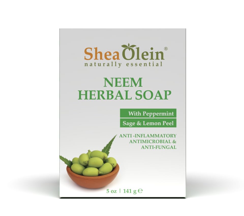 Shea Olein Naturally Essential Neem Herbal Soap With Peppermint Sage & Lemon Peel 6-Pack