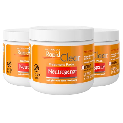 Neutrogena Rapid Clear Maximum Strength Acne Face Pads with 2% Salicylic Acid Acne Medication to Help Fight Breakouts, Oil-Free Facial Cleansing Pads
