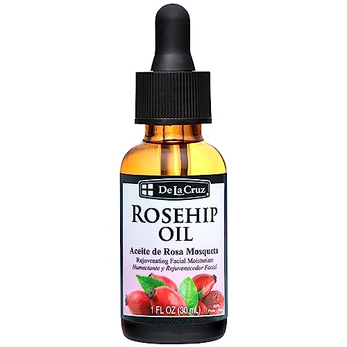 De La Cruz Rosehip Oil, 100% Pure Unrefined Cold-Pressed Chilean Rosehip Seed Oil, Moisturizer To Reduce Fine Lines, Wrinkles 1Fl Oz