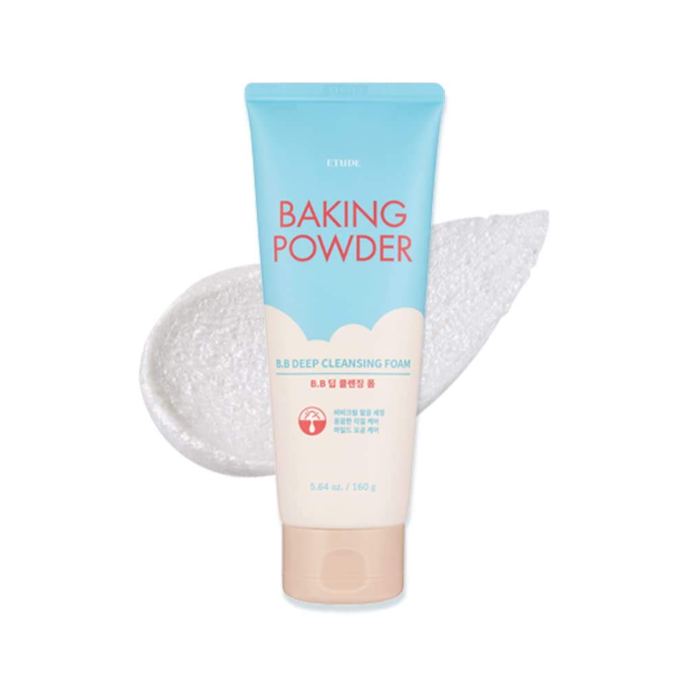 ETUDE Baking Powder B.B Deep Cleansing Foam, 2 in 1 Rice Bran + Baking Powder, Creamy Bubble + Scrub Exfoliate Skin, Fash Wash, Deep Cleanser