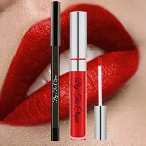 By The Clique Premium Red Matte Lip Kit | Long Lasting Liquid Lipstick and Liner Set | Red Carpet Ready