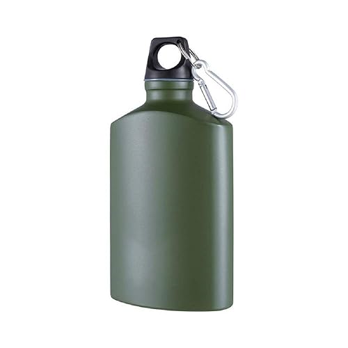 Lazooy Aluminum Flat Military Canteen Water Bottle - for Travel Camping Hiking Outdoor Recreation with Hook Portable BPA Free 18oz Green