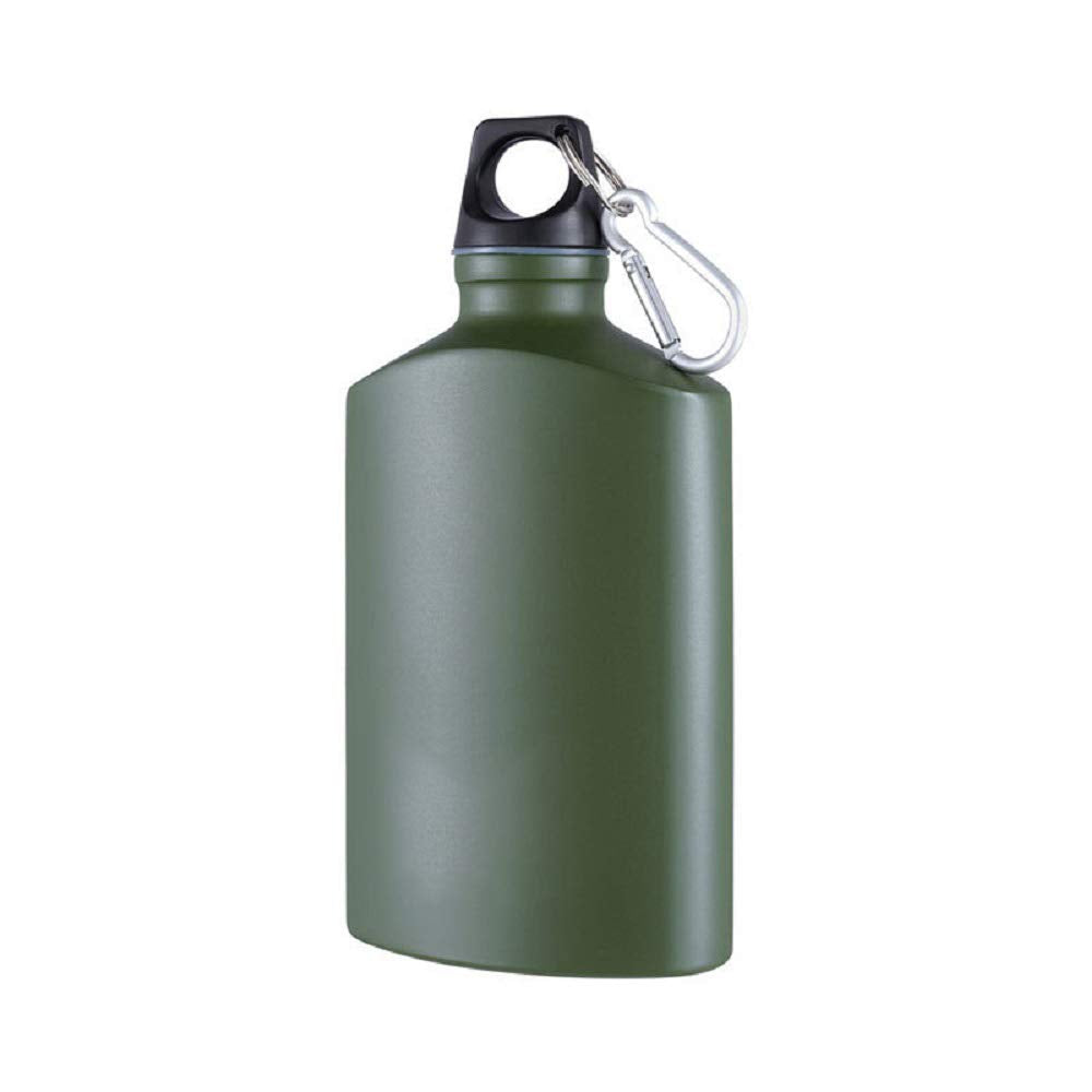 Lazooy Aluminum Flat Military Canteen Water Bottle - for Travel Camping Hiking Outdoor Recreation with Hook Portable BPA Free 18oz Green