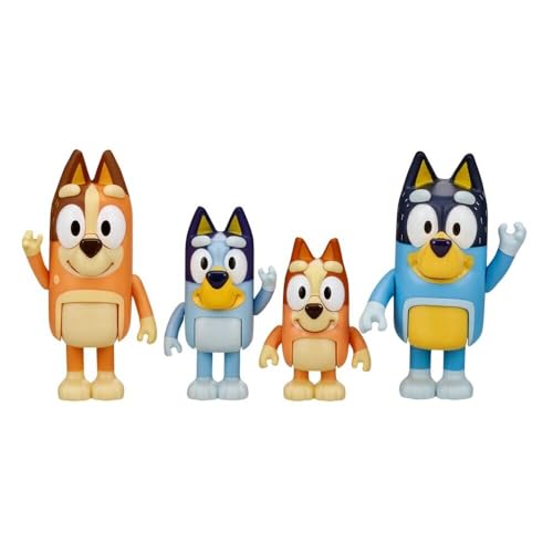 Bluey Family 4-Pack Figures – Bluey, Bingo, Mum & Dad, Poseable Collectible Toys for Kids, Cake Toppers, Gift for Toddlers Ages 3+