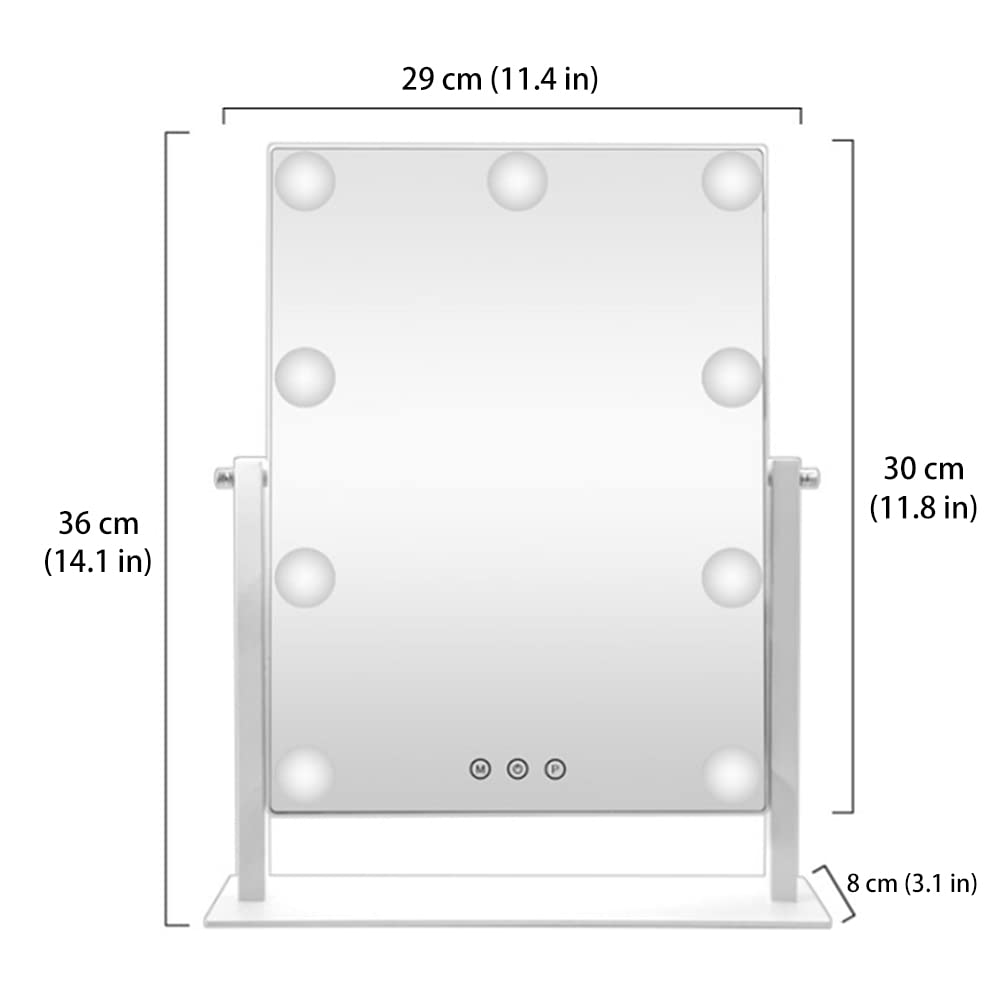 HIEEY Hollywood Vanity Mirror with Lights, Makeup 9 Dimmable Bulbs Three Color Lighting Modes, and 5X Magnification Mirror, Smart Touch Control