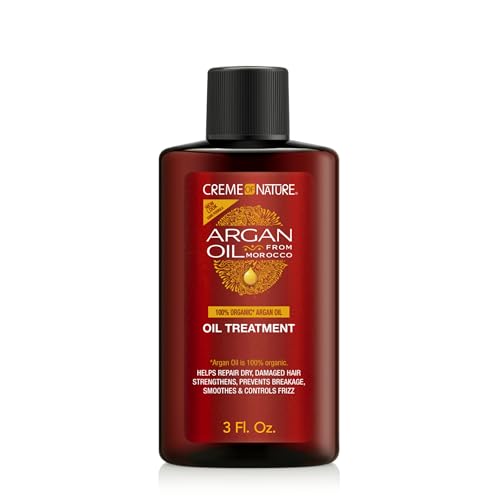 Creme of Nature Argan Oil Treatment, Adds Shine & Smooths Frizz, Strengthens and Repairs Dry Hair, Lightweight Daily Use, Stocking Stuffer, 3 fl oz