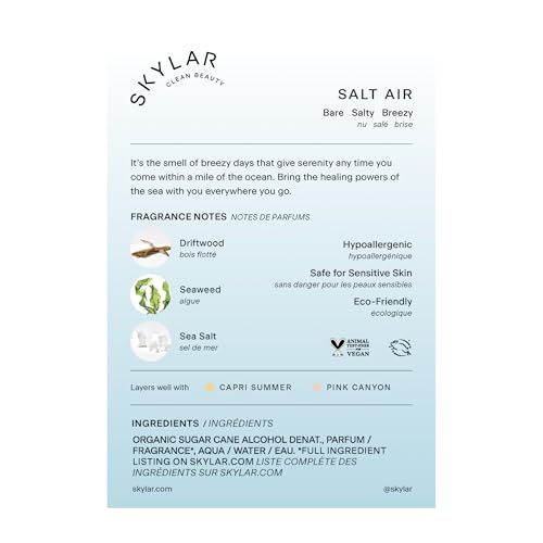 Skylar Salt Air Eau de Parfum 1.7oz – Clean, Hypoallergenic Vegan Perfume for Women & Men, Fresh Scent with Driftwood, Sea Salt & Seaweed