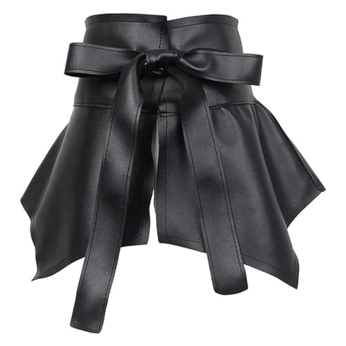 EsEico Women's PU Leather Ruffle Peplum Waist Cinch Belt, Skirt Wide, Black