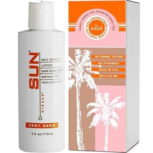 Sun Laboratories By Giesee Dark Sunsation Sunless Tanning Lotion 4 oz - Fragrance-Free, Non-Toxic, Organic Tanning Lotion, Dark Self Tanner, Natural