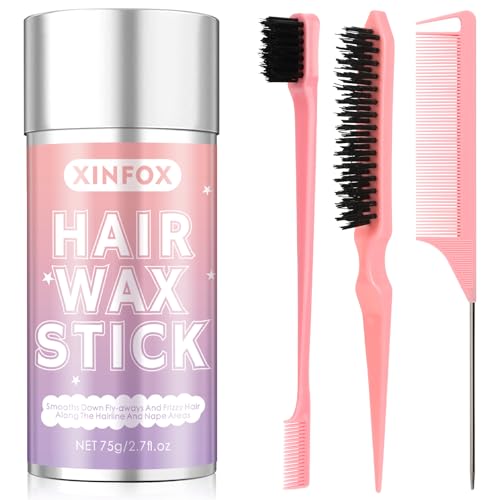 Hair Wax Stick, Slick Back Hair Brush, Wax Stick for Flyaways, Rat Tail Comb Edge Brush Styling Tool Set Accessories for Women Girls(Pink) Beauty and Personal Care Xinfox Default Title